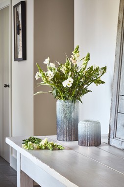 AW25 Ivyline - VERRE FROSTED RIBBED GLASS ATLANTIC BLUE PLANTER H14CM W15CM