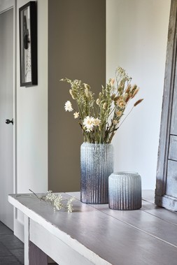 VERRE FROSTED RIBBED GLASS ATLANTIC BLUE PLANTER H21CM W21CM £22.99