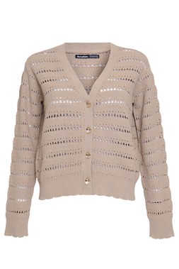 Stone Pointelle Knit V-Neck Cardigan