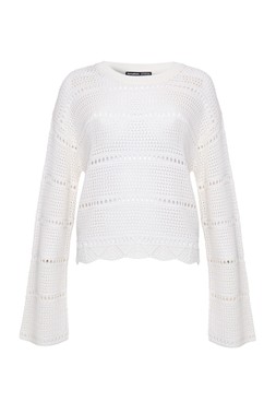 Cream Pointelle Knit Crew Neck Jumper