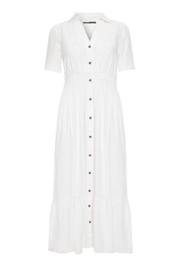 White Tiered Linen Blend V Neck Maxi Dress Regular price