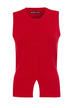 Red Crew Neck Compact Knit Vest