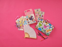 Dinosaur Activity Case £10, Galt Sparkly Scrunchies £7, Ribbon Bow Puffy Stickers £1.30, Monster Gel Stickers £1.30 & Blank Paper Fans 3 Pack £5