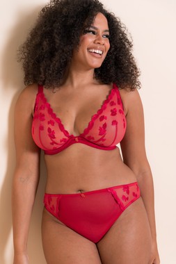 PUCKER UP DEEP LIPSTICK RED PLUNGE BRA £32 €48 & BRAZILIAN BRIEF £16 €25
