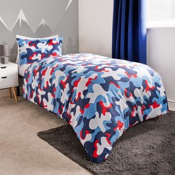 OHS Abstract Camo Reversible Duvet Cover Set - Navy - Single - £11
