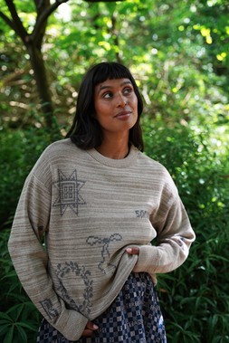 Cross Stitch Jumper in Putty & Midnight