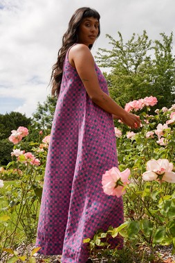 Easy-fit Organic Cotton Summer Dress in Fuchsia & Teal