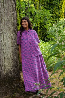 Easy-fit Organic Cotton Summer Shirt in Fuchsia & Teal