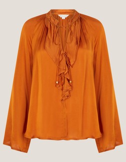 Arlette V-Neck Frill Satin Blouse Copper