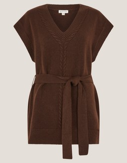 Cohen Tie Waist Cable Knit Vest Brown