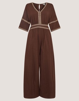 Taryn Embroidered Jersey Jumpsuit Brown