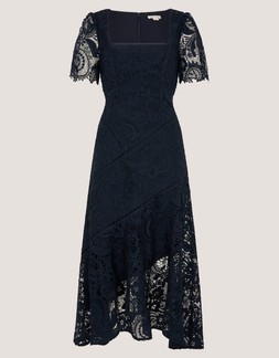 Harper Square Neck Lace Midi Dress Blue