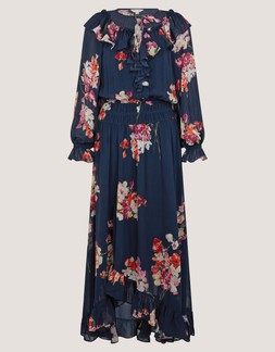 Amber Floral Ruffle Maxi Dress Blue