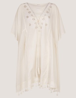 Astrid Tassel Embellished Mini Kaftan White