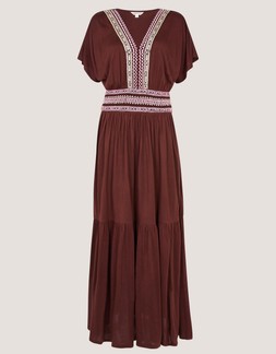 Jacqueline Embroidered Jersey Midi Dress Brown