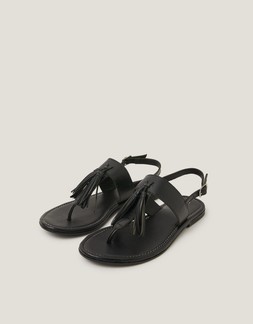 Cali Tassel Leather Sandals Black