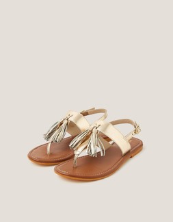 Cali Tassel Leather Sandals Gold