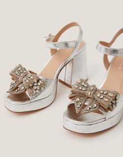 Arla Jewel Bow Platform Heels Silver