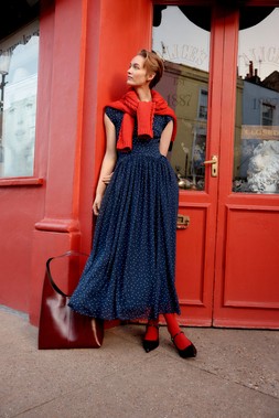 Caitie Polka Dot Maxi Dress Blue