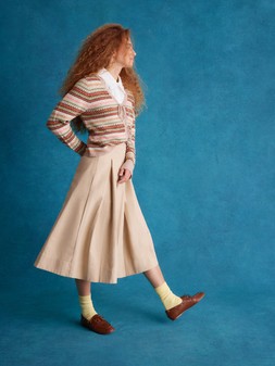 Poppy Buckle Pleated Midi Skirt Natural