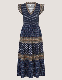 Amaya Print Jersey Midi Dress Blue