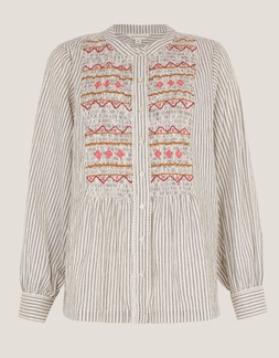 Hettie Embroidered Shirred Stripe Shirt
