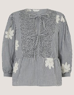 Mimi Embroidered Gingham Top Black
