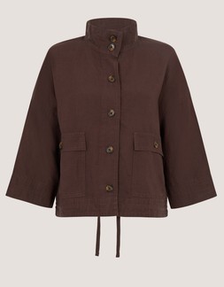 Marie Funnel Neck Linen Blend Jacket Brown