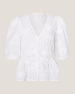 Tammy Puff Sleeve Embroidered Top White