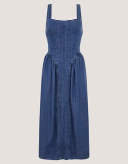 Delia Denim Midi Corset Dress Blue