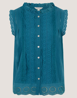 Trish Sleeveless Broderie Frill Top Teal