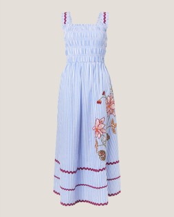 Sloane Floral Stripe Midi Dress Blue