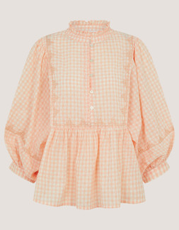 Jemima Embroidered Gingham Blouse Orange