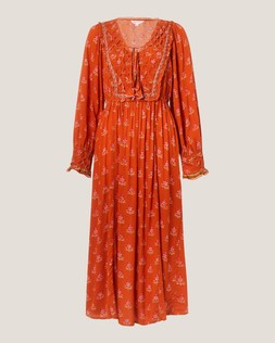 Amaya Floral Print Midi Dress Orange