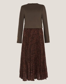 Archi Leopard Print Pleated Midi Dress Brown