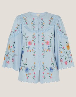 Alice Floral Embroidered Top Blue