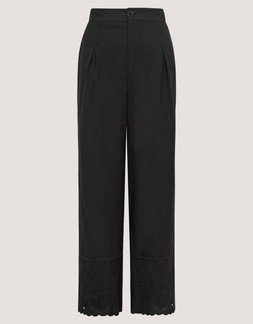 Cindy Embroidered Wide Leg Trousers Black