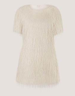 Tori Short Sleeve Fringe Mini Dress Ivory