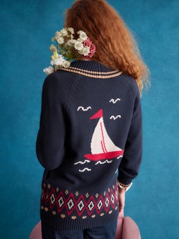 Sapna Intarsia Sailor Cardigan Blue