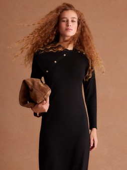Cate Button Collar Midi Jumper Dress Black