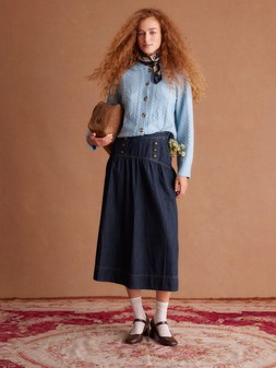 Kat Floral Cable Knit Cardigan Blue