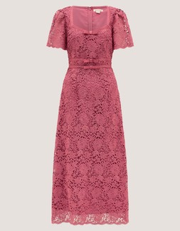 Regina Short Sleeve Lace Midi Dress Pink