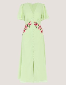 Coraline Floral Embroidered Midi Dress Green