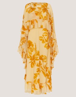 Joanna Ruffle Cape Chiffon Maxi Dress Ivory
