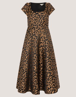 Anna Leopard Print Midi Dress Camel