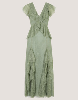 Alda Ruffle Lace Midi Dress Green