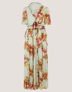 Perrie Floral Print Frill Maxi Dress Green