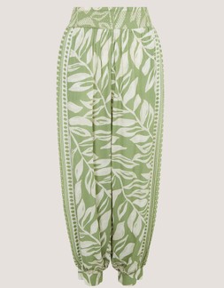 Lillie Leaf Print Harem Trousers Green