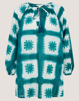 Malia Artisanal Print Mini Kaftan Teal