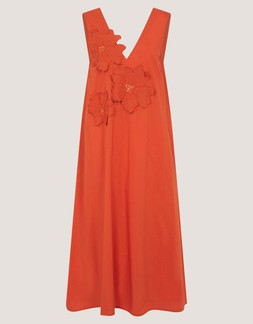 Rosalie Floral Appliqué Cotton Midi Dress Orange